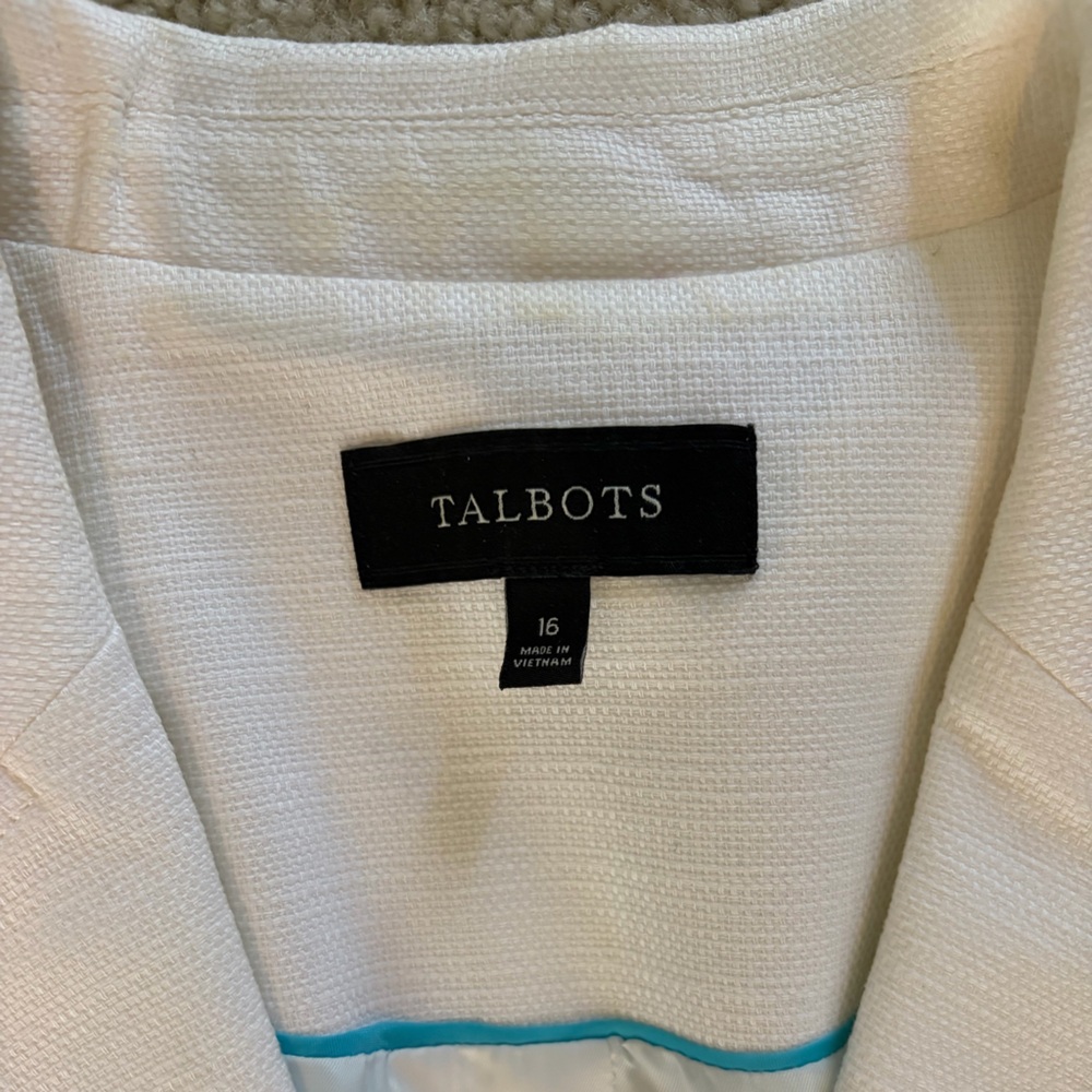 Talbots Classic White Blazer with fringe trim, size 16 - Picture 3 of 8